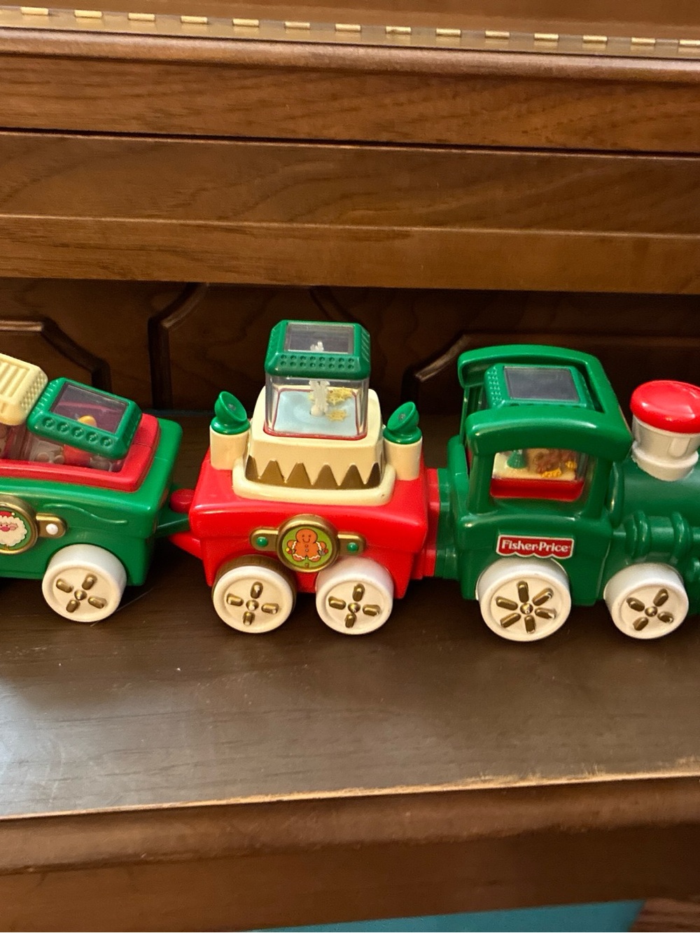 Fisher-Price Peek-a-Blocks Press & Go CHRISTMAS Train & 5 Blocks WORKS vintage